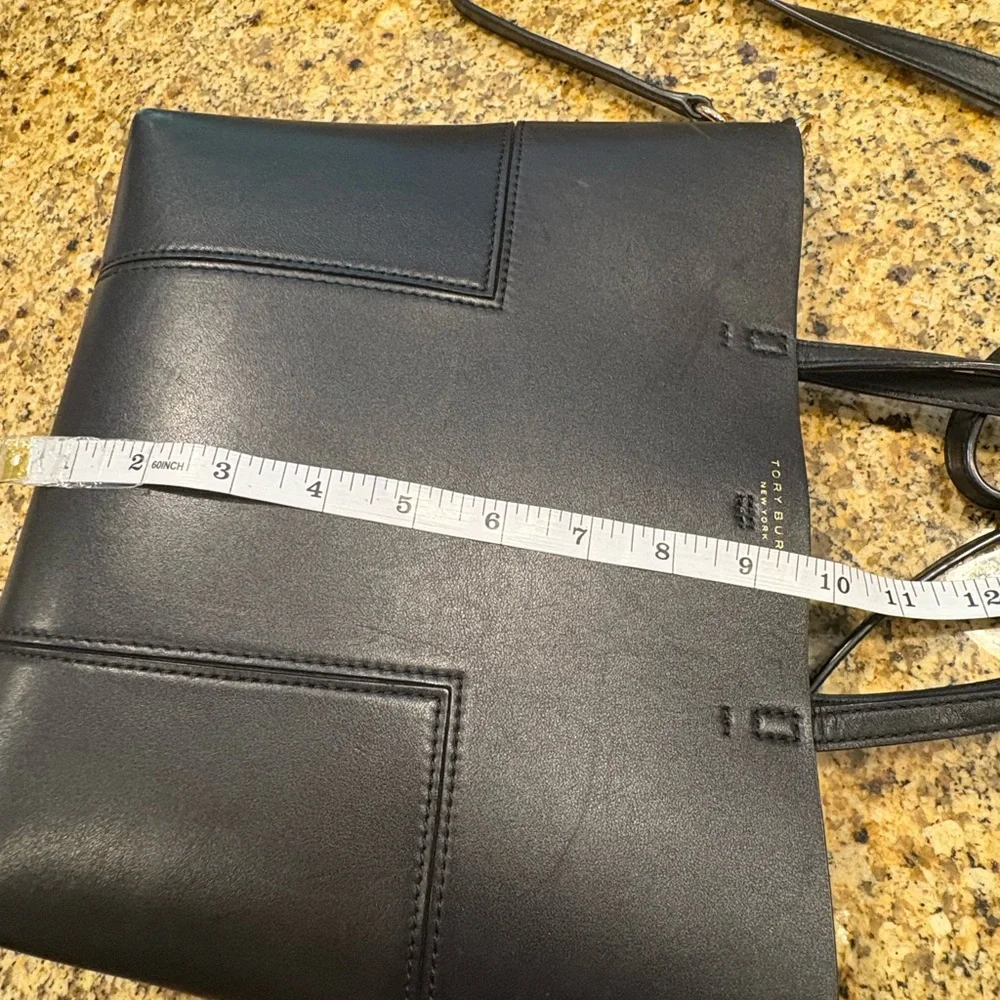 Tory Burch Block T Mini Tote Bag Black Leather 2-way Crossbody Handles - Picture 4 of 16